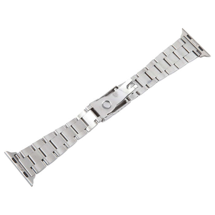 For Apple Watch Series 3 38mm Three-Bead Stainless Steel Watch Band(Silver Gold)