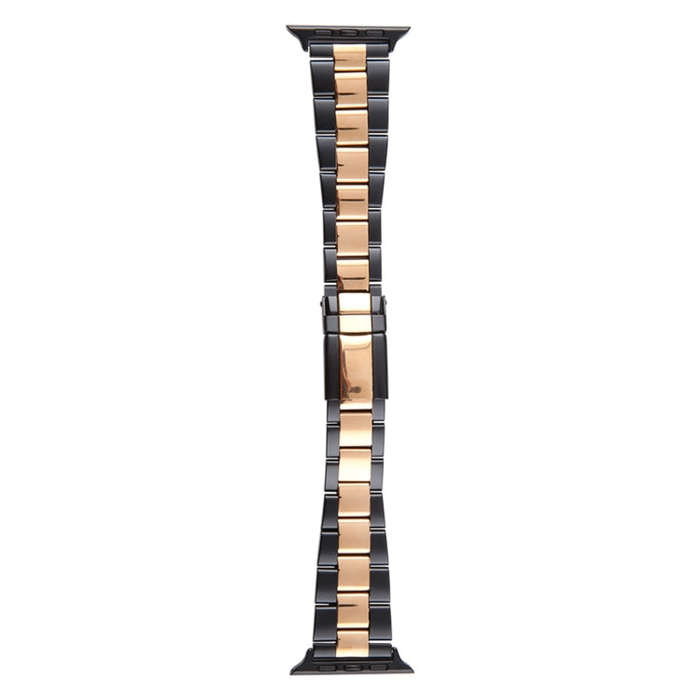 For Apple Watch Series 3 42mm Three-Bead Stainless Steel Watch Band(Black Rose Gold)