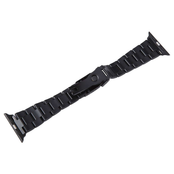For Apple Watch Series 3 42mm Three-Bead Stainless Steel Watch Band(Black Rose Gold)