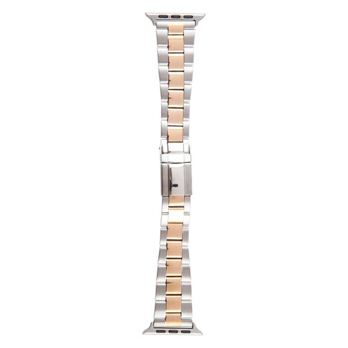 For Apple Watch Series 2 42mm Three-Bead Stainless Steel Watch Band(Silver Rose Gold)