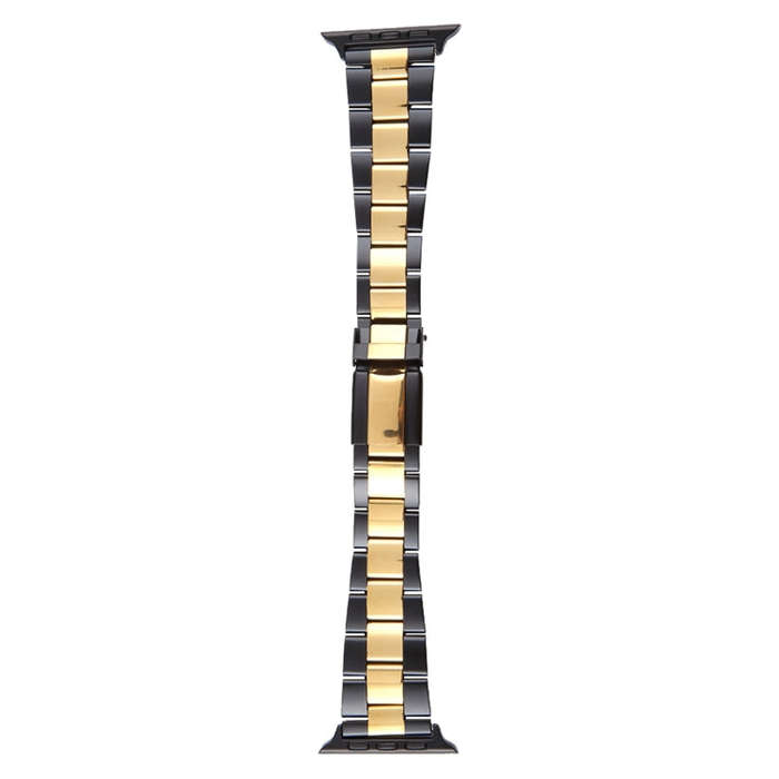 For Apple Watch 38mm Three-Bead Stainless Steel Watch Band(Black Gold)