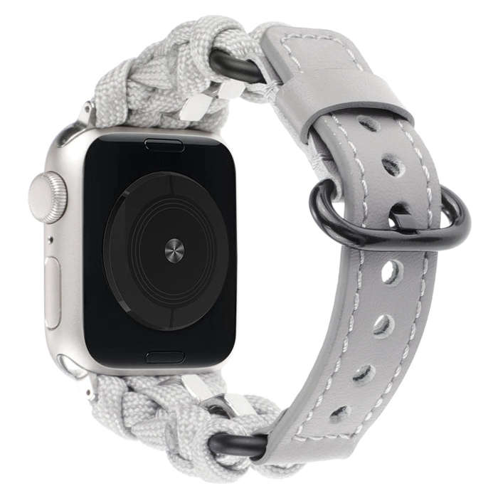 For Apple Watch Series 8 45mm Paracord Genuine Leather Watch Band(Grey)
