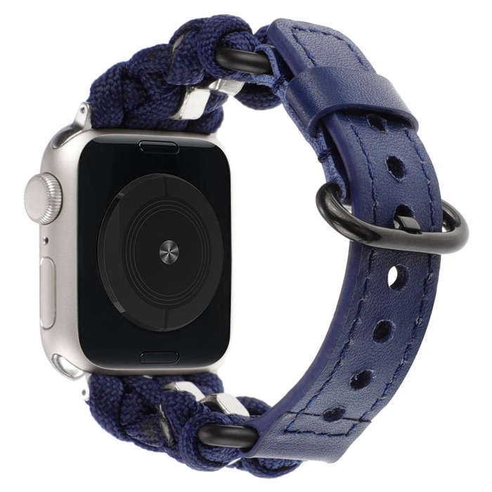 For Apple Watch Series 6 44mm Paracord Genuine Leather Watch Band(Royal Blue)