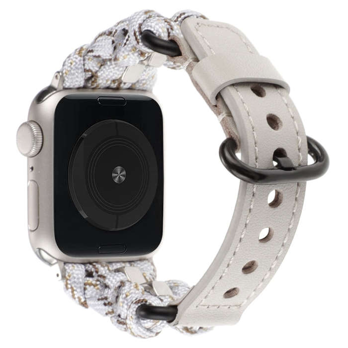 For Apple Watch Series 2 42mm Paracord Genuine Leather Watch Band(White Khaki)
