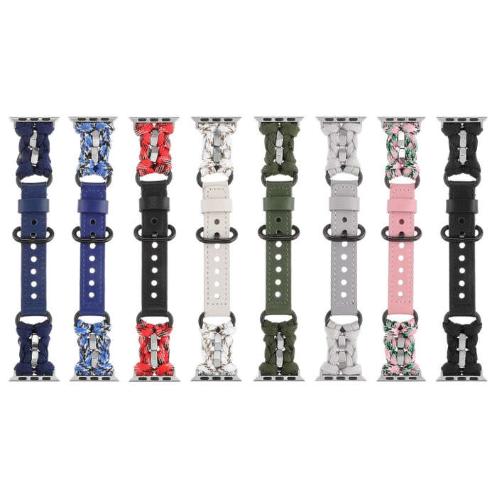 For Apple Watch Series 3 38mm Paracord Genuine Leather Watch Band(Royal Blue)
