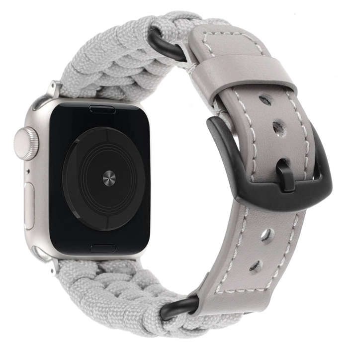 For Apple Watch Series 7 45mm Plain Paracord Genuine Leather Watch Band(Grey)