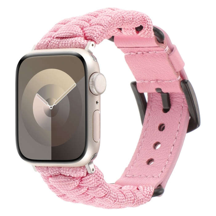 For Apple Watch Series 2 38mm Plain Paracord Genuine Leather Watch Band(Pink)