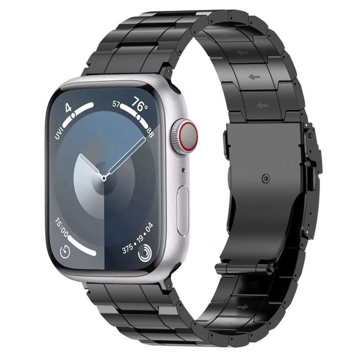 For Apple Watch SE 40mm Safety Buckle Trapezoid Titanium Steel Watch Band(Black)