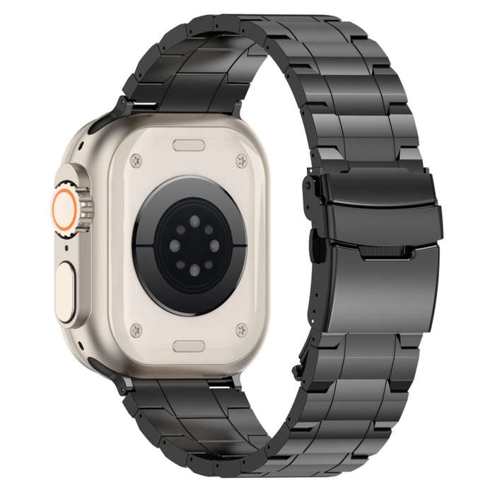 For Apple Watch SE 40mm Safety Buckle Trapezoid Titanium Steel Watch Band(Black)