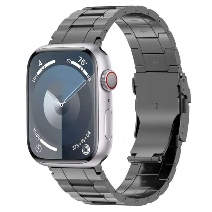 For Apple Watch Series 2 42mm Safety Buckle Trapezoid Titanium Steel Watch Band(Grey)