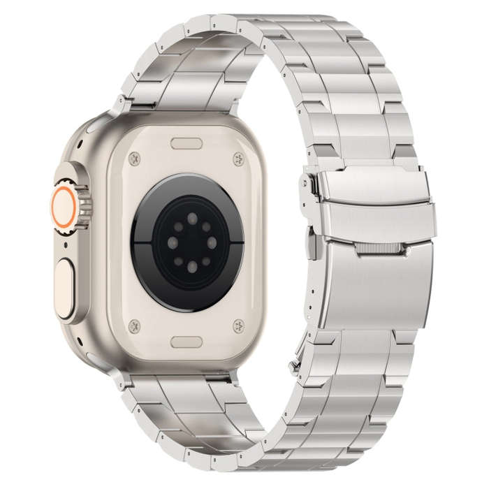 For Apple Watch 42mm Safety Buckle Trapezoid Titanium Steel Watch Band(Silver)