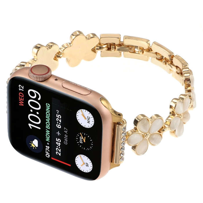 For Apple Watch Ultra 2 49mm 5-petaled Flower Zinc Alloy Chain Watch Band(Gold)