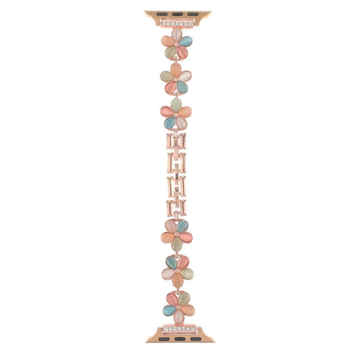 For Apple Watch Ultra 49mm 5-petaled Flower Zinc Alloy Chain Watch Band(Rose Gold Colorful)