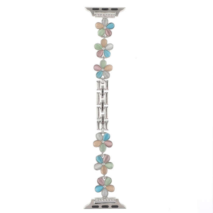 For Apple Watch Series 5 44mm 5-petaled Flower Zinc Alloy Chain Watch Band(Silver Colorful)