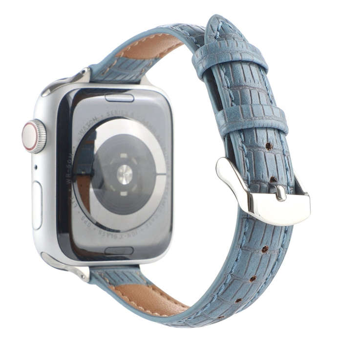 For Apple Watch Ultra 2 49mm Slim Crocodile Leather Watch Band(Light Blue)
