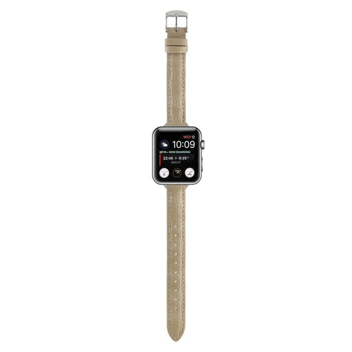 For Apple Watch Ultra 2 49mm Slim Crocodile Leather Watch Band(Khaki)