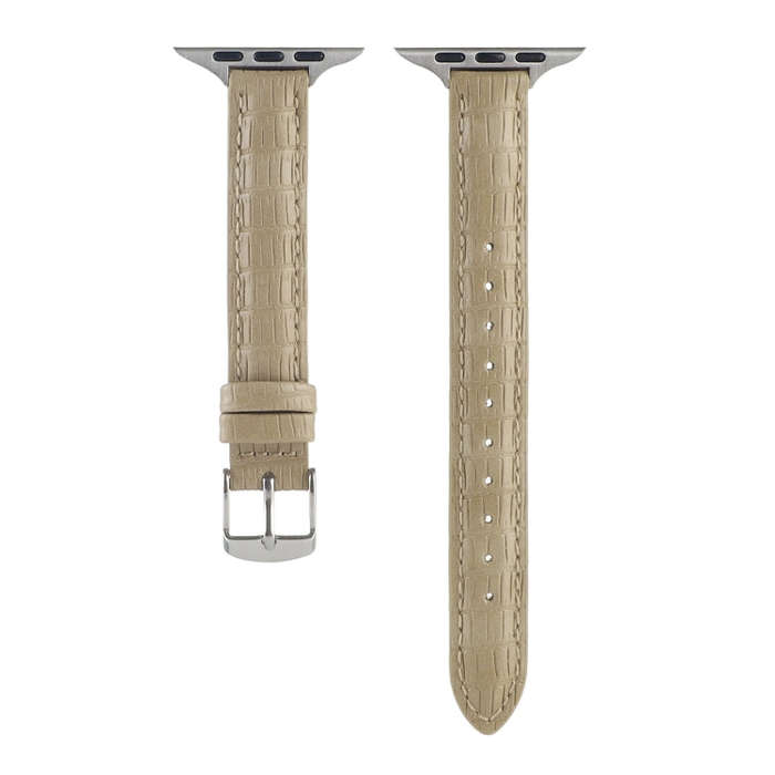 For Apple Watch Series 7 45mm Slim Crocodile Leather Watch Band(Khaki)