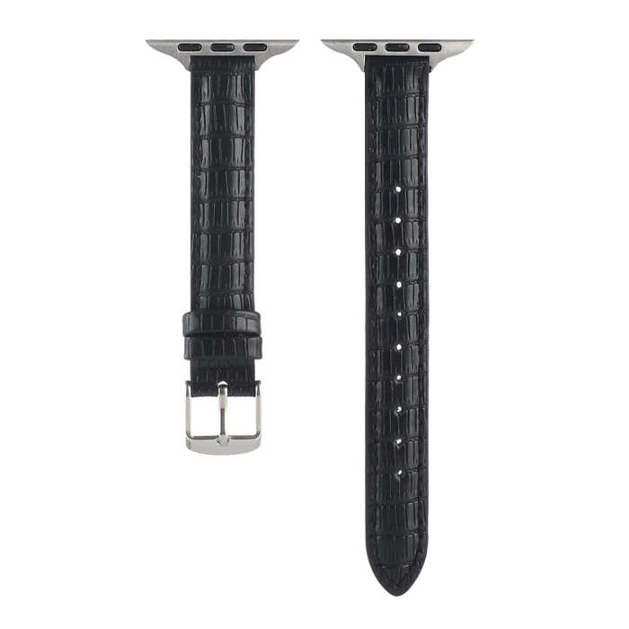 For Apple Watch Series 7 45mm Slim Crocodile Leather Watch Band(Black)