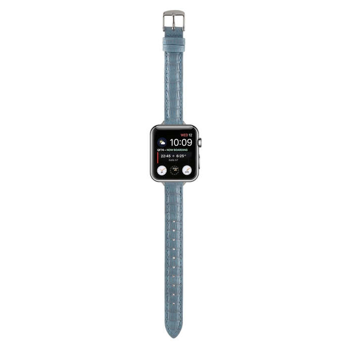 For Apple Watch Series 5 44mm Slim Crocodile Leather Watch Band(Light Blue)