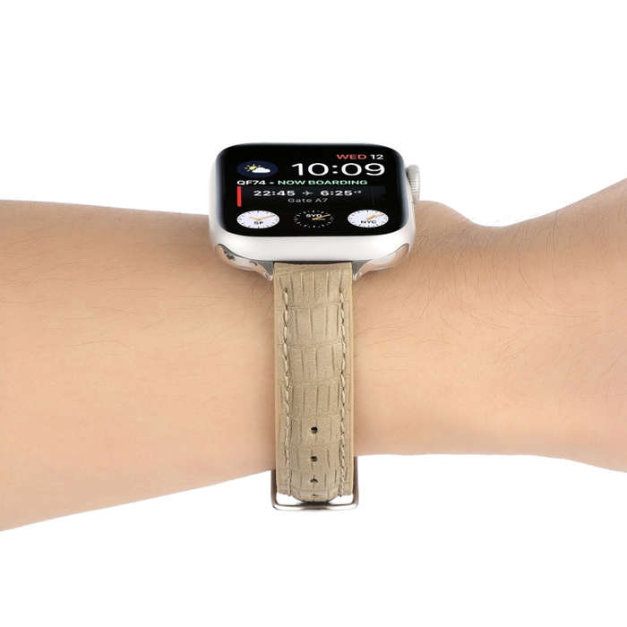 For Apple Watch Series 5 40mm Slim Crocodile Leather Watch Band(Khaki)