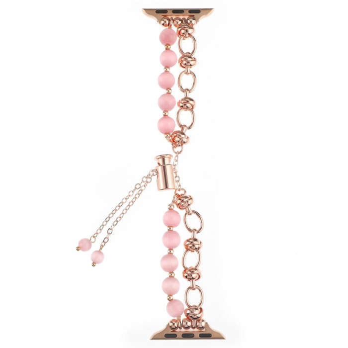 For Apple Watch SE 2023 40mm Pearl Chain Metal Bracelet Watch Band(Pink Rose Gold)