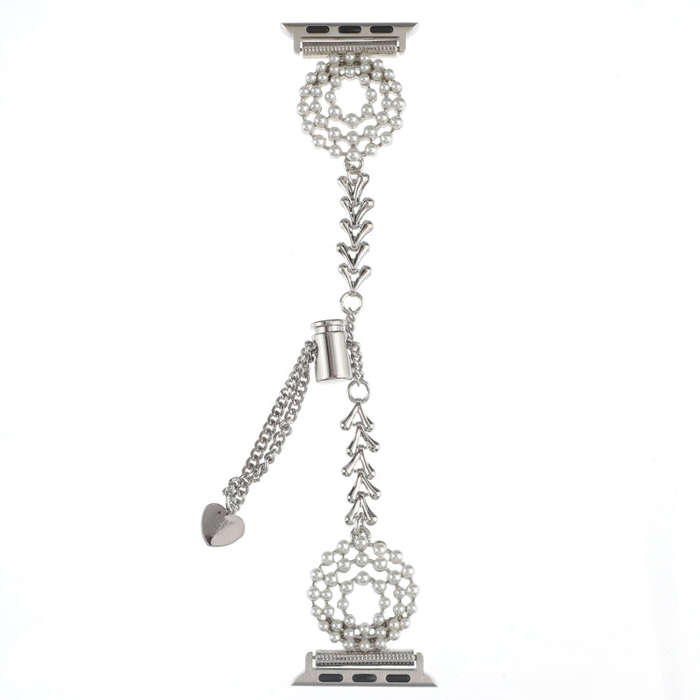For Apple Watch Series 9 41mm Pearl Round Zinc Alloy Chain Metal Watch Band(Silver)