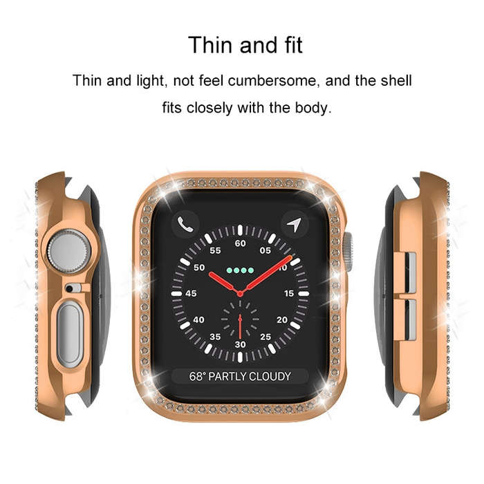 For Apple Watch Series 6 / 5 / 4 / SE 44mm Plating Row Diamond Hollow PC Watch Case(Gold)