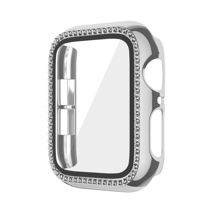 For Apple Watch Series 6 / 5 / 4 / SE 44mm Plating Row Diamond PC Watch Case with Film(Silver)