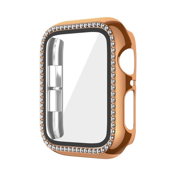 For Apple Watch Series 6 / 5 / 4 / SE 40mm Plating Row Diamond PC Watch Case with Film(Rose Gold)
