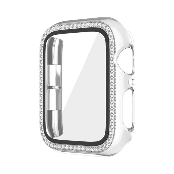 For Apple Watch Series 9 / 8 / 7 45mm Plating Row Diamond PC Watch Case with Film(Transparent)