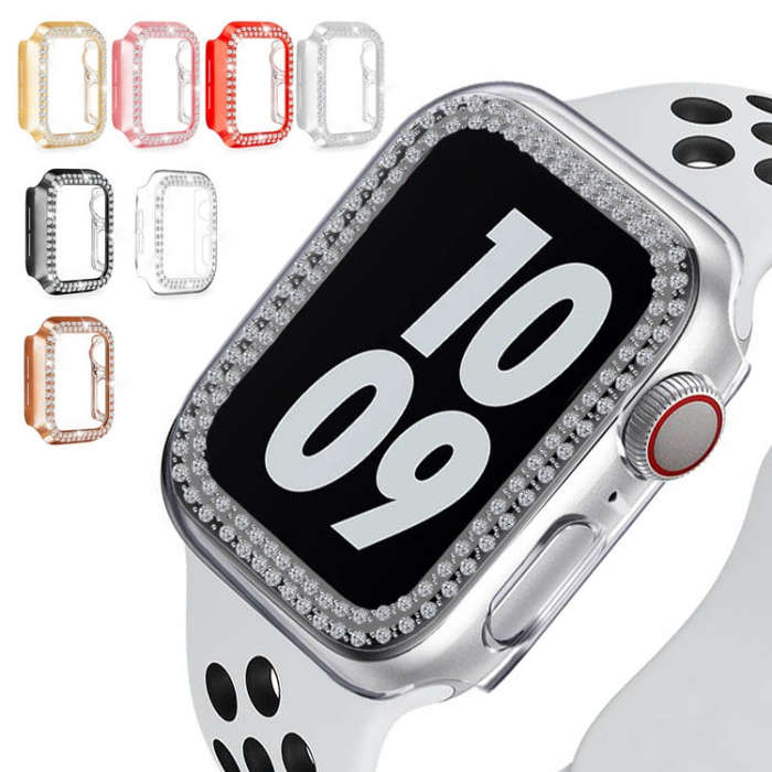 For Apple Watch Series 6 / 5 / 4 / SE 40mm Plating Dual-Row Diamond Hollow PC Watch Case(Silver)