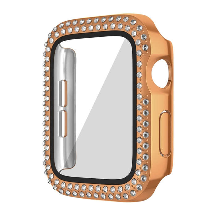 For Apple Watch Series 6 / 5 / 4 / SE 44mm Plating Dual-Row Diamond PC Watch Case with Film(Rose ...
