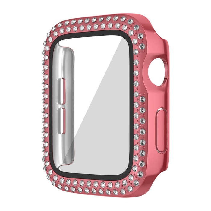 For Apple Watch Series 6 / 5 / 4 / SE 40mm Plating Dual-Row Diamond PC Watch Case with Film(Rose ...
