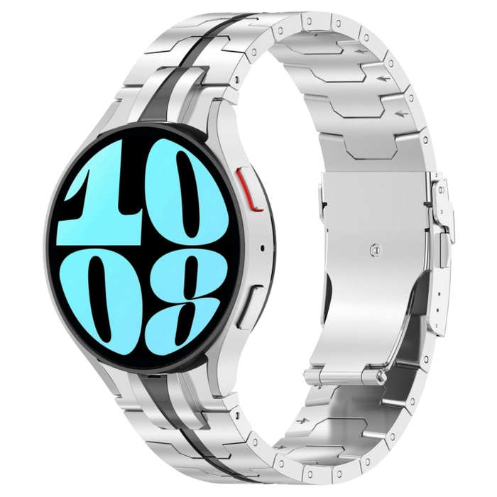 For Samsung Galaxy Watch 6 / 6 Classic Button Style Stainless Steel Watch Band(Silver Black)