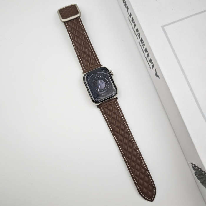 For Apple Watch SE 2023 40mm Rhombus Pattern Magnetic Square Buckle Leather Watch Band(Dark Coffee)