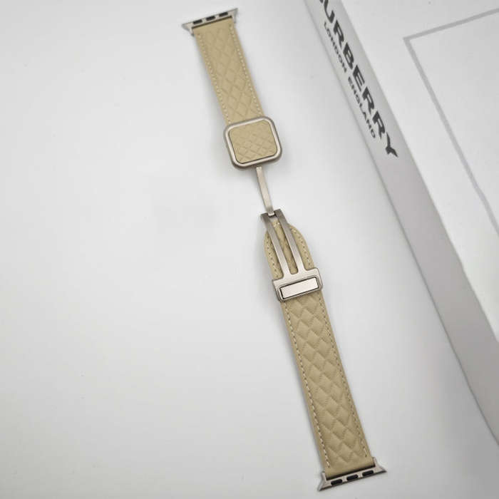 For Apple Watch Series 3 38mm Rhombus Pattern Magnetic Square Buckle Leather Watch Band(Army Green)
