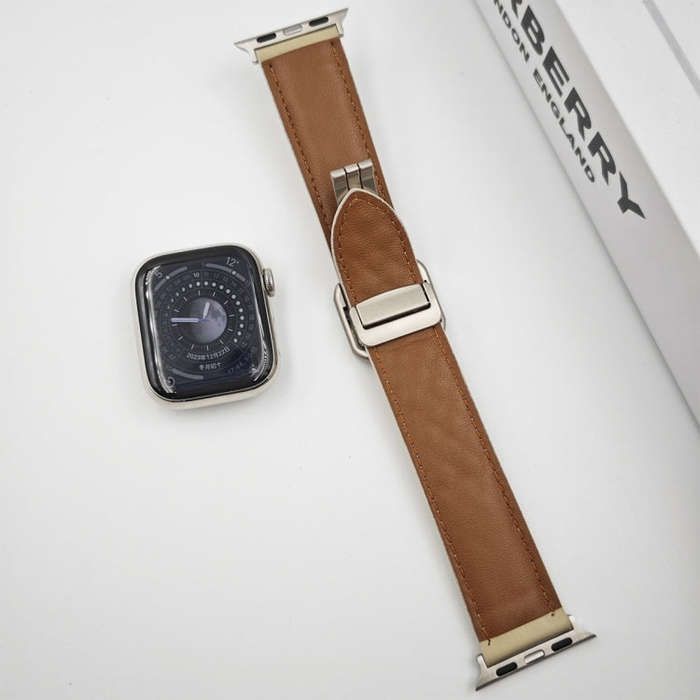For Apple Watch Series 7 41mm Rhombus Pattern Magnetic Square Buckle Leather Watch Band(Army Green)
