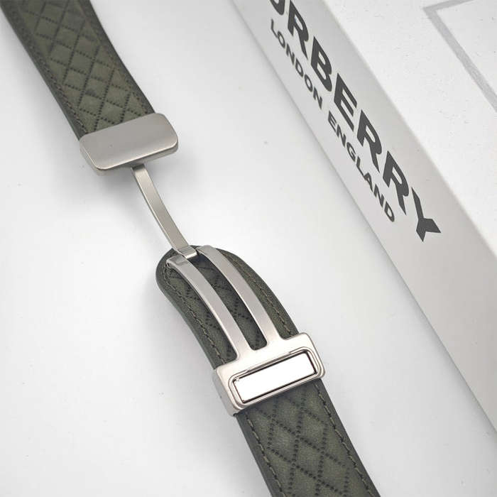 For Apple Watch Series 4 44mm Rhombus Pattern Magnetic Folding Buckle Leather Watch Band(Army Green)