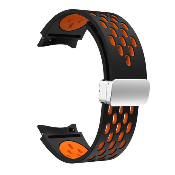 For Samsung Galaxy Watch 6 / 6 Classic Two Color Magnetic Folding Silver Buckle Watch Band(Black ...