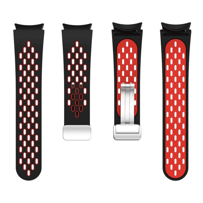 For Samsung Galaxy Watch 6 / 6 Classic Two Color Magnetic Folding Silver Buckle Watch Band(Black ...