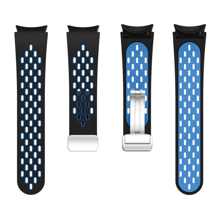 For Samsung Galaxy Watch 6 / 6 Classic Two Color Magnetic Folding Silver Buckle Watch Band(Black ...