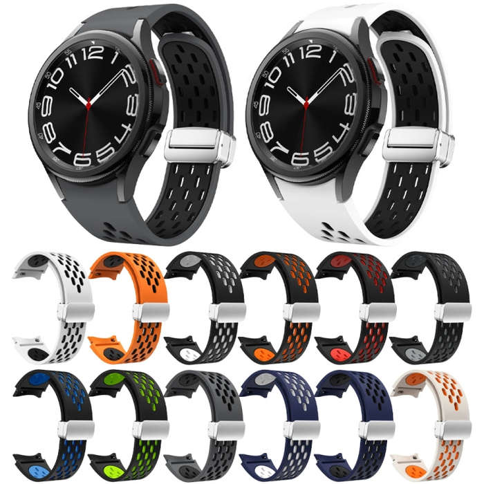 For Samsung Galaxy Watch 6 / 6 Classic Two Color Magnetic Folding Silver Buckle Watch Band(Black ...
