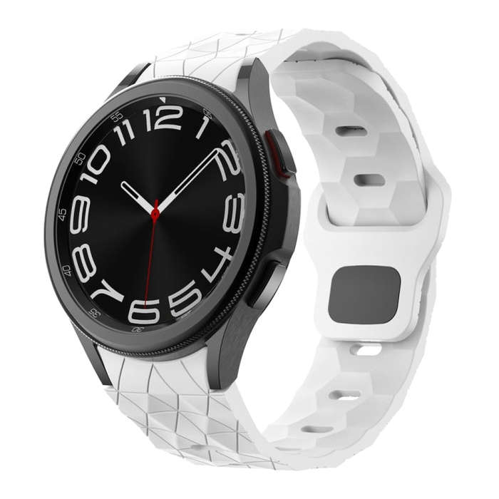 For Samsung Galaxy Watch 6 / 6 Classic Football Pattern Reverse Buckle Silicone Watch Band(White)