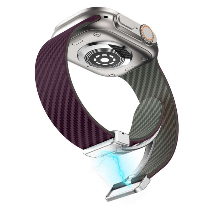 For Apple Watch SE 40mm Carbon Fiber Magnetic Silver Buckle Watch Band(Purple Green)