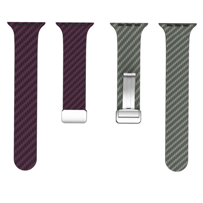 For Apple Watch SE 40mm Carbon Fiber Magnetic Silver Buckle Watch Band(Purple Green)