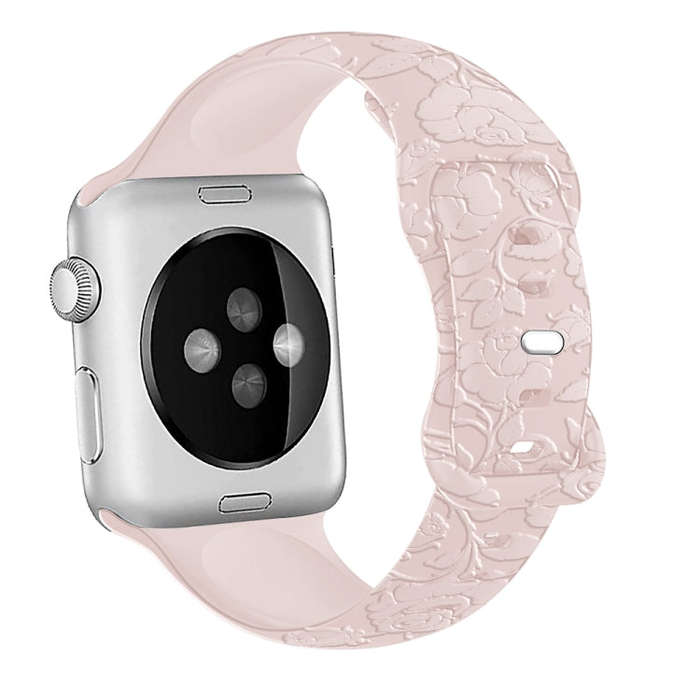For Apple Watch Series 7 41mm Rose Embossed Silicone Watch Band(Pink)