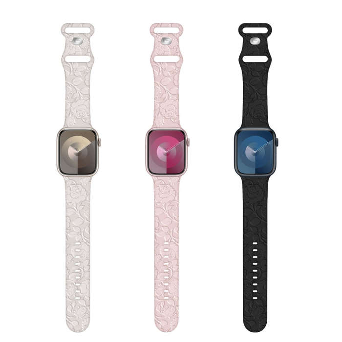 For Apple Watch Series 9 45mm Rose Embossed Silicone Watch Band(Pink)