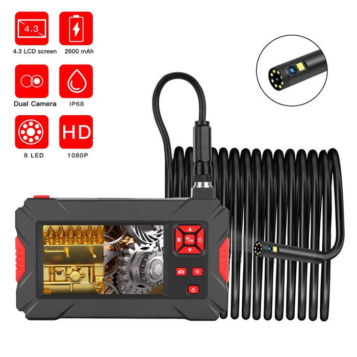 P30 8mm 1080P IP68 Waterproof 4.3 inch Screen Dual Camera Digital Endoscope, Length:5m Hard Cable...