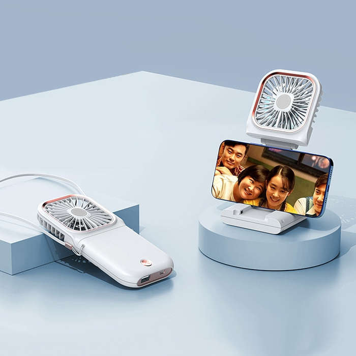 F30 Electroplating Handheld Fan Portable Desktop Folding Mute USB Hanging Neck Fan, Upgraded Vers...