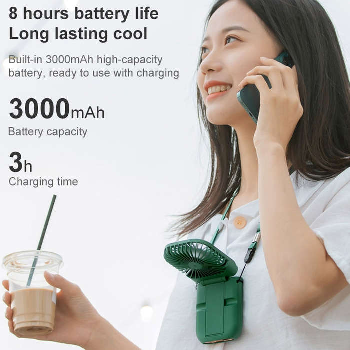 F30 Electroplating Handheld Fan Portable Desktop Folding Mute USB Hanging Neck Fan, Upgraded Vers...